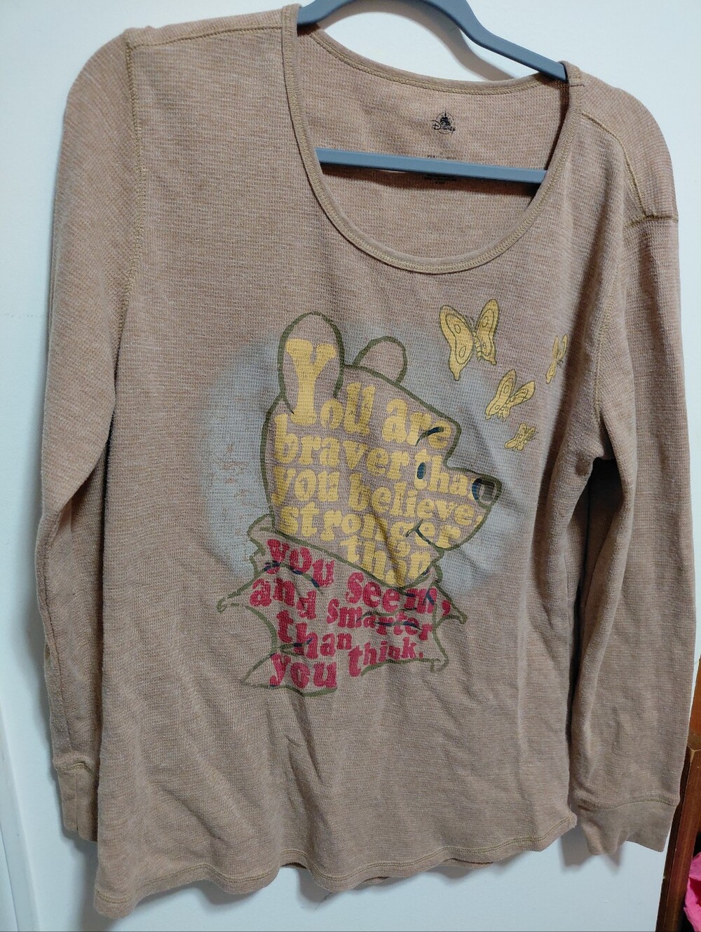 Disney Beige Long Sleeve Tee with Yellow & Pink Graphic
